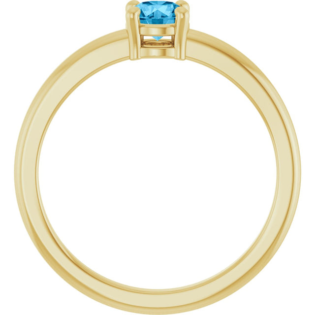 14K Gold Round Natural Swiss Blue Topaz Solitaire Ring - Yellow Gold - view 2