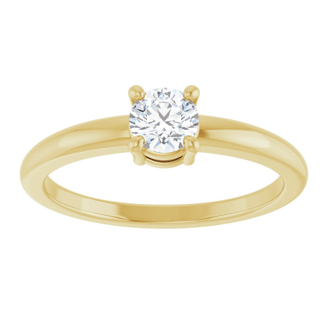 14K Gold Round Natural White Sapphire Solitaire Ring - Yellow Gold - view 3