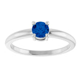 14K Gold Round Natural Blue Sapphire Solitaire Ring - White Gold - view 3