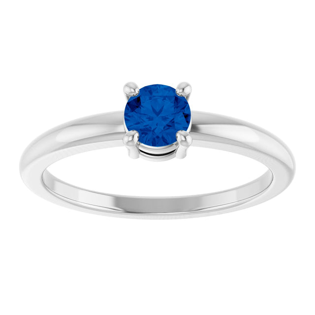 14K Gold Round Natural Blue Sapphire Solitaire Ring - White Gold - view 3