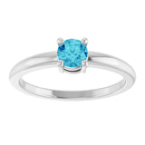 14K Gold Round Natural Blue Zircon Solitaire Ring - White Gold - view 3