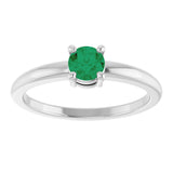 Platinum Round Natural Emerald Solitaire Ring - view 3
