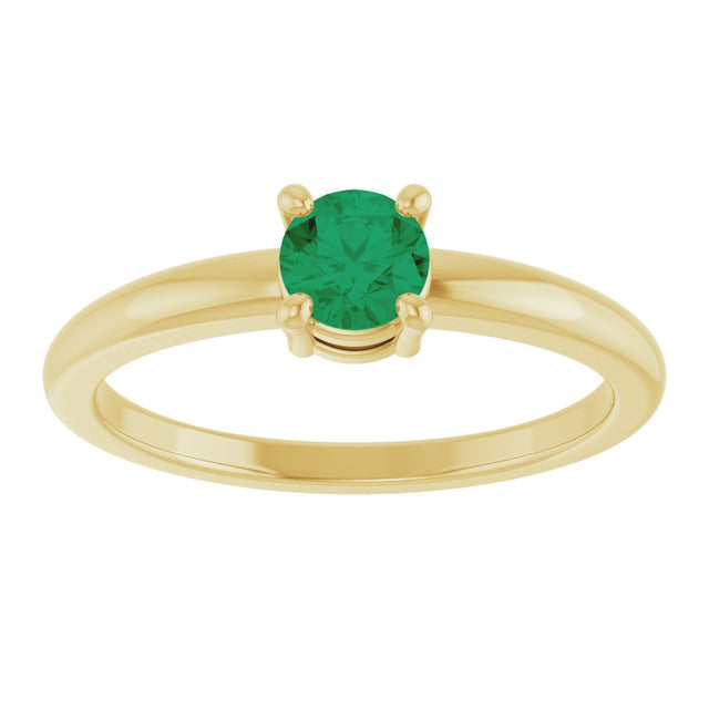 14K Gold Round Natural Emerald Solitaire Ring - Yellow Gold - view 3