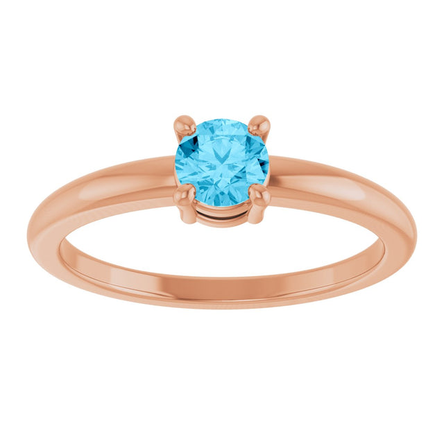 14K Gold Round Natural Aquamarine Solitaire Ring - Rose Gold - view 3
