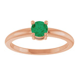 14K Gold Round Natural Emerald Solitaire Ring - Rose Gold - view 3