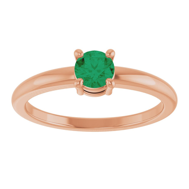 14K Gold Round Natural Emerald Solitaire Ring - Rose Gold - view 3