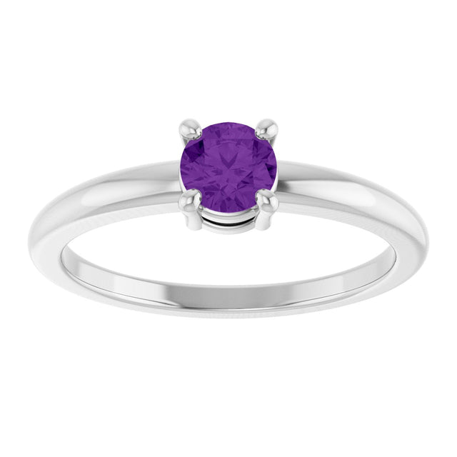 14K Gold Round Natural Amethyst Solitaire Ring - White Gold - view 3