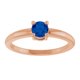 14K Gold Round Natural Blue Sapphire Solitaire Ring - Rose Gold - view 3
