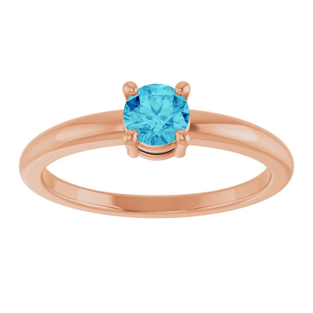 14K Gold Round Natural Blue Zircon Solitaire Ring - Rose Gold - view 3