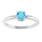 14K Gold Round Natural Aquamarine Solitaire Ring - White Gold - view 3