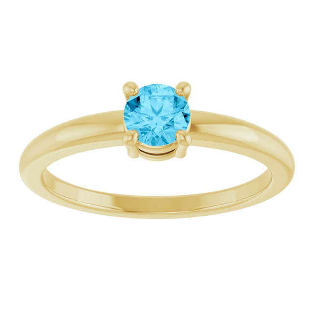 14K Gold Round Natural Aquamarine Solitaire Ring - Yellow Gold - view 3