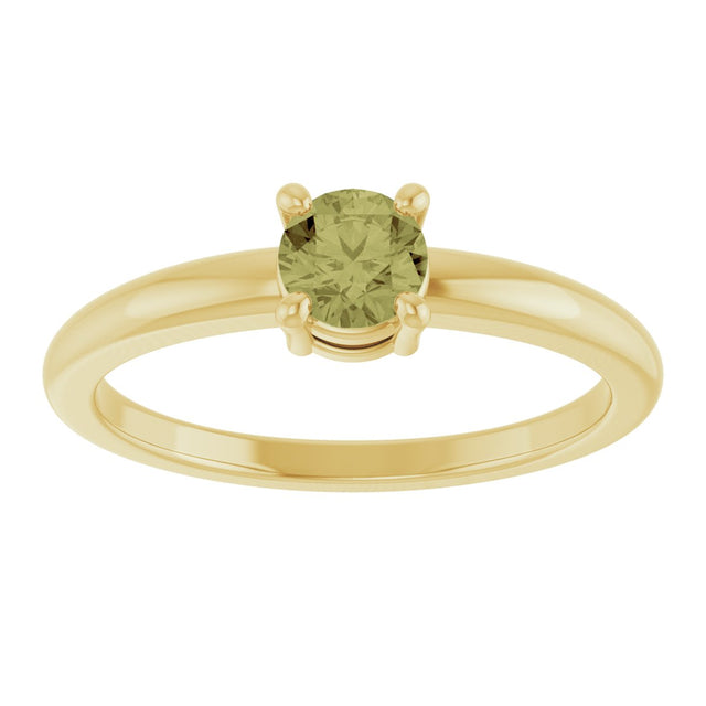 14K Gold Round Natural Green Sapphire Solitaire Ring - Yellow Gold - view 3