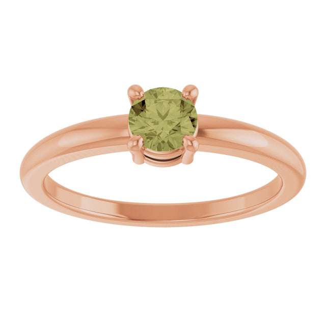 14K Gold Round Natural Green Sapphire Solitaire Ring - Rose Gold - view 3