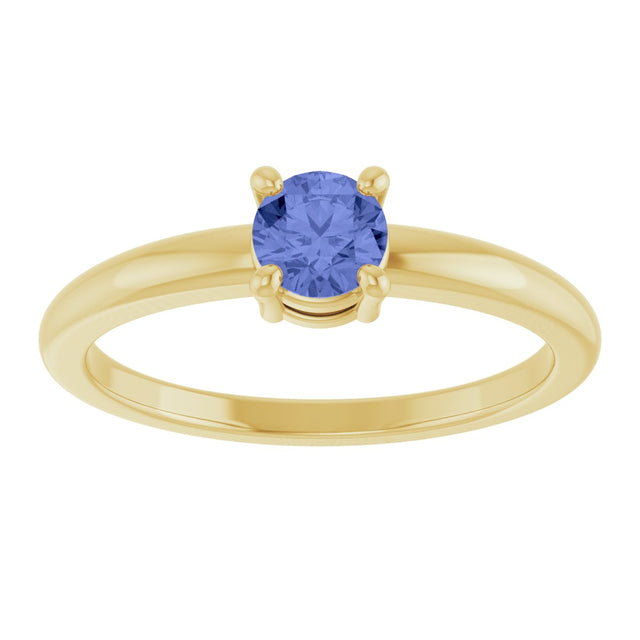 14K Gold Round Natural Tanzanite Solitaire Ring - Yellow Gold - view 3