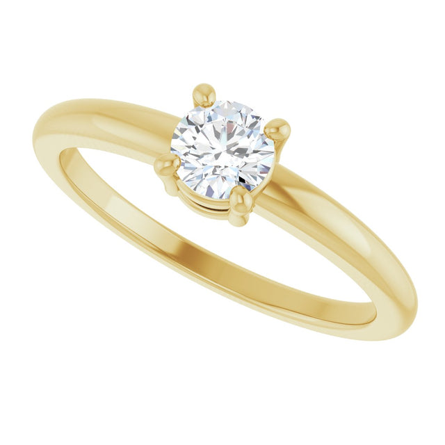 14K Gold Round Natural White Sapphire Solitaire Ring - Yellow Gold - view 5