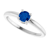 14K Gold Round Natural Blue Sapphire Solitaire Ring - White Gold - view 5
