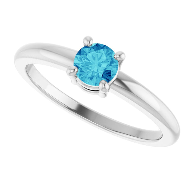 Platinum Round Natural Blue Zircon Solitaire Ring - view 5