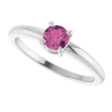 14K Gold Round Natural Pink Tourmaline Solitaire Ring - White Gold - view 5