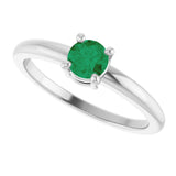 14K Gold Round Natural Emerald Solitaire Ring - White Gold - view 5