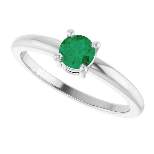 14K Gold Round Natural Emerald Solitaire Ring - White Gold - view 5
