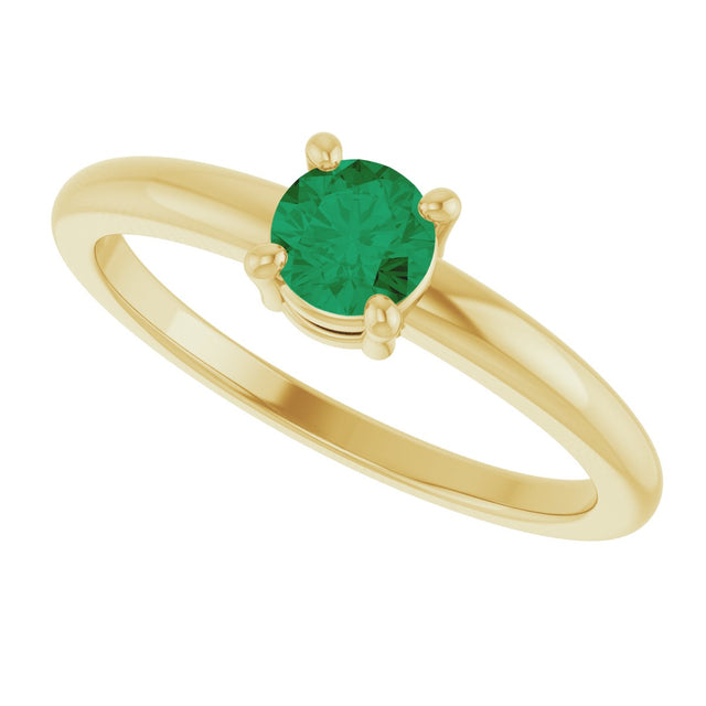 14K Gold Round Natural Emerald Solitaire Ring - Yellow Gold - view 5