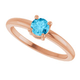 14K Gold Round Natural Aquamarine Solitaire Ring - Rose Gold - view 5