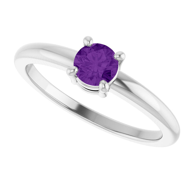 14K Gold Round Natural Amethyst Solitaire Ring - White Gold - view 5