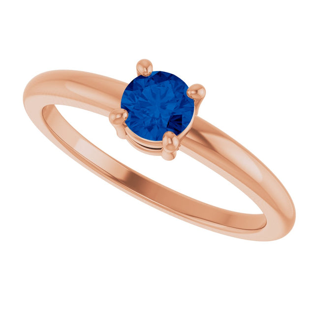 14K Gold Round Natural Blue Sapphire Solitaire Ring - Rose Gold - view 5