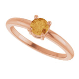 14K Gold Round Natural Citrine Solitaire Ring - Rose Gold - view 5