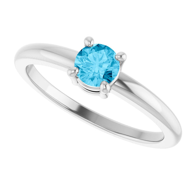 Platinum Round Natural Aquamarine Solitaire Ring - view 5