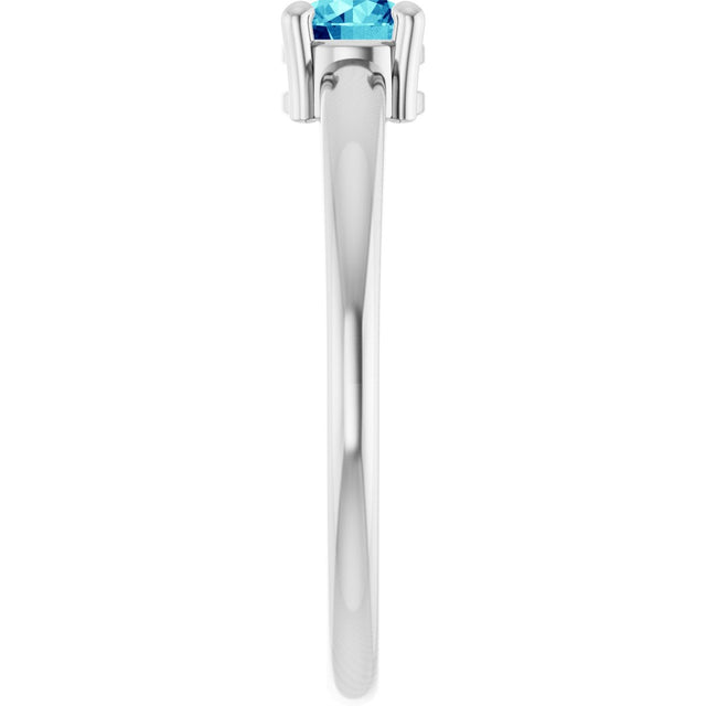 14K Gold Round Natural Blue Zircon Solitaire Ring - White Gold - view 4