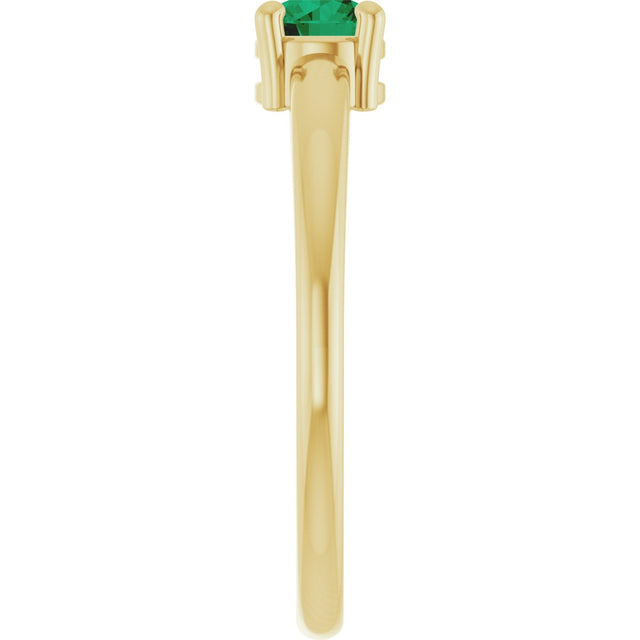 14K Gold Round Natural Emerald Solitaire Ring - Yellow Gold - view 4