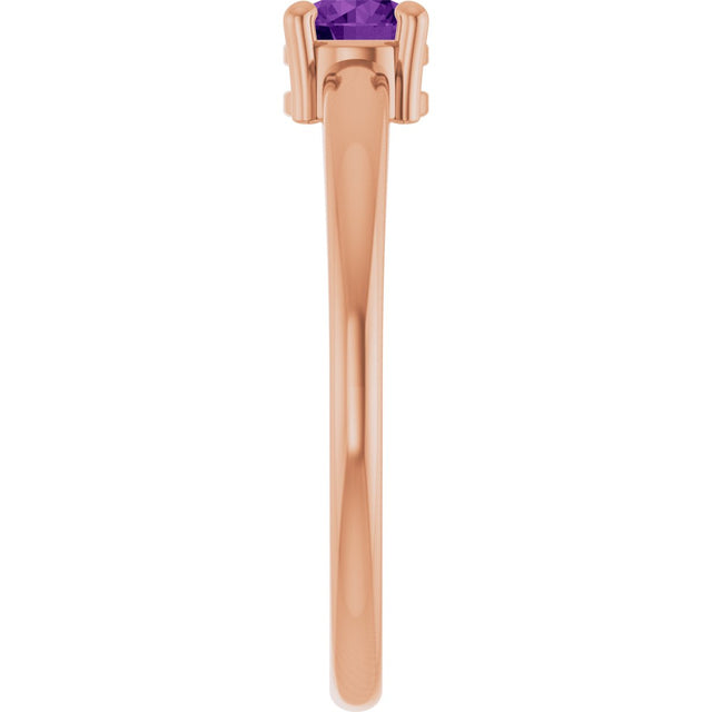 14K Gold Round Natural Amethyst Solitaire Ring - Rose Gold - view 4