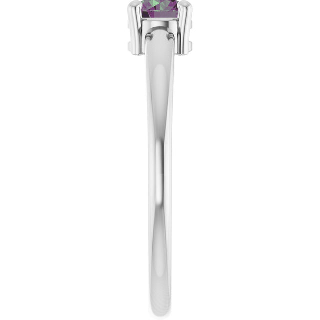 Platinum Round Lab-Grown Alexandrite Solitaire Ring - view 4