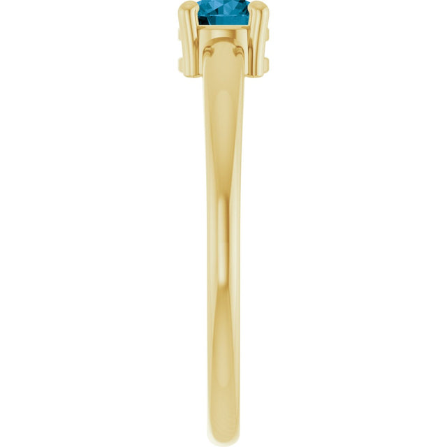 14K Gold Round Natural London Blue Topaz Solitaire Ring - Yellow Gold - view 4