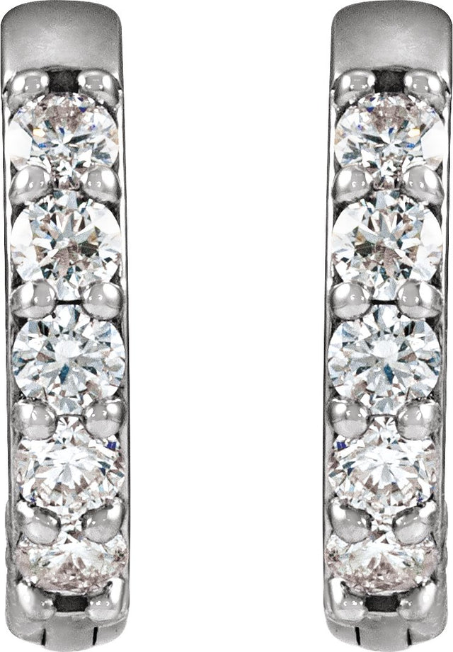 Platinum Round Natural Diamond Accented Huggie Earrings – 1.3-2mm Stones - view 5