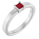 14K Gold Emerald Lab-Grown Ruby Half-Bezel Family Stackable Ring - White Gold