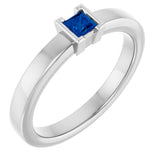 14K Gold Emerald Lab-Grown Blue Sapphire Half-Bezel Family Stackable Ring - White Gold