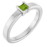 14K Gold Emerald Natural Peridot Half-Bezel Family Stackable Ring - White Gold