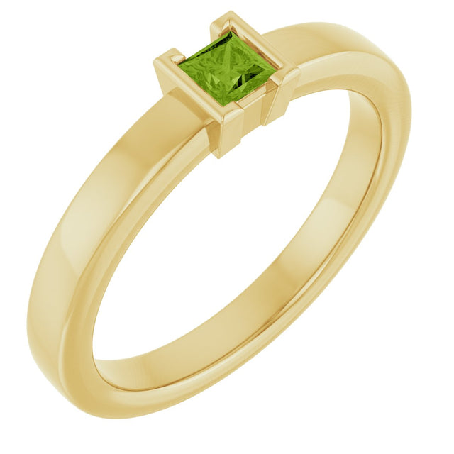 14K Gold Emerald Natural Peridot Half-Bezel Family Stackable Ring - Yellow Gold