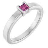 14K Gold Emerald Natural Pink Tourmaline Half-Bezel Family Stackable Ring - White Gold