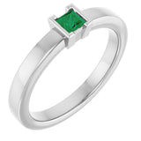 14K Gold Emerald Natural Emerald Half-Bezel Family Stackable Ring - White Gold