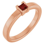 14K Gold Emerald Natural Mozambique Garnet Half-Bezel Family Stackable Ring - Rose Gold