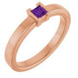 14K Gold Emerald Natural Amethyst Half-Bezel Family Stackable Ring - Rose Gold