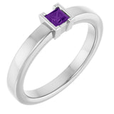 14K Gold Emerald Natural Amethyst Half-Bezel Family Stackable Ring - White Gold