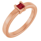 14K Gold Emerald Lab-Grown Ruby Half-Bezel Family Stackable Ring - Rose Gold