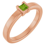 14K Gold Emerald Natural Peridot Half-Bezel Family Stackable Ring - Rose Gold
