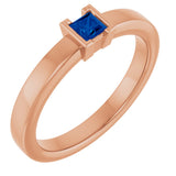 14K Gold Marquise Natural Blue Sapphire Half-Bezel Family Stackable Ring - Rose Gold