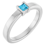 14K Gold Emerald Natural Aquamarine Half-Bezel Family Stackable Ring - White Gold