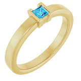 14K Gold Emerald Natural Aquamarine Half-Bezel Family Stackable Ring - Yellow Gold